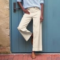 thumbnail image 4 of Women's Linen Pants - High Waisted Flare Wide Leg Capri Work Pants with Pockets, 4 of 6