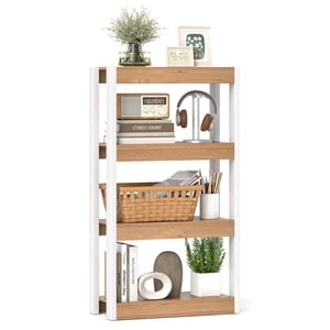 Costway 1 PCS 4 Bibliothèque en bois Tier Bookhelf avec double kit anti-découpage Unité de rayonnage ouverte Naturel