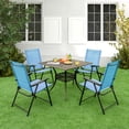 thumbnail image 2 of Costway Chaise de Patio 4 Pcs Pliable à Dossier en Toile avec Accoudoirs Portable en Métal pour Repas en Plein Air Bleu, 2 of 8
