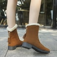thumbnail image 1 of Bottes de Neige en Suède d'Hiver pour Femmes, Bout Rond Chaud avec Polaire Plate, Tube Moyen à Franges, 1 of 4