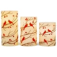 thumbnail image 1 of Flameless LED Glitter Berries and Cardinals Wax Pillar Candles with Timer, 3pc Set, 1 of 10
