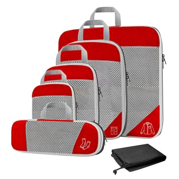 1Set Compression Packing Cubes, Lightweight Packing Organizers for Accessing Items Easily Red 6Pcs
