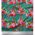 thumbnail image 1 of Soimoi Green Polyester Crepe Fabric Laceleaf & Macaw Parrot Bird Print Fabric by The Yard 42 Inch Wide, 1 of 3