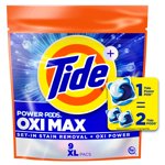 Tide Oxi Max Power PODS Laundry Detergent Pods, Stain Remover Plus Oxi Power, Detergent soap pacs for laundry washing, HE compatible, 9 Count