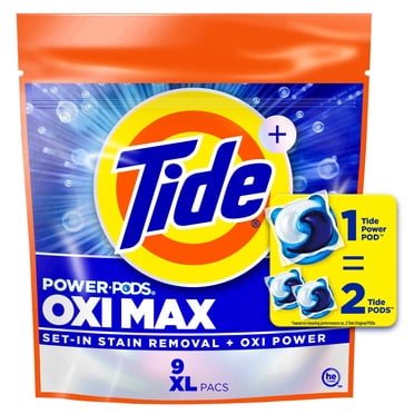 Tide Oxi Max Power PODS Laundry Detergent Pods, 9 Count, Stain Remover Plus Oxi Power, Detergent soap pacs for laundry washing, HE compatible