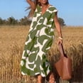 thumbnail image 2 of 2025 Robe à Col en V pour Dames à Manches Courtes, à Lacets, Imprimée, Grande Jupe, Robe d'Été pour Femmes, Robe Maxi pour Dames, Robes d'Été Décontractées pour Femmes, Robe de Saison, Robes Chemise Maxi, Robes Longueur Genou fo, 2 of 6