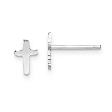 Boucles d'Oreilles en Argent Sterling Rhodié Poli Croix QE12949
