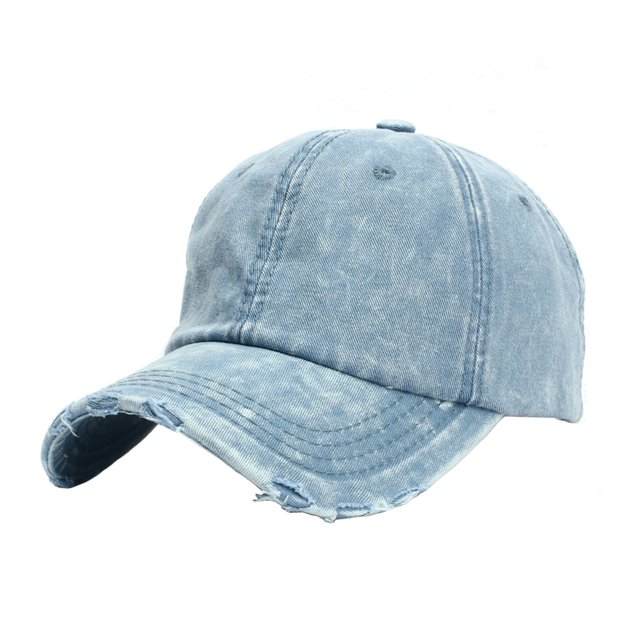 Unisex Casual Denim Hole Splice Hat Adjustable Washed Baseball Cap