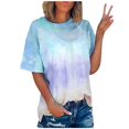 thumbnail image 2 of Hauts d'Été pour Femmes Grande Taille - Tuniques à Manches Courtes Teinture sur Nœuds d'Été pour Femmes à Col Rond, T-Shirts Décontractés Grande Taille, 2 of 3