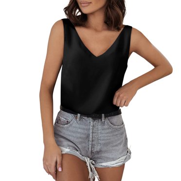 Womens Racerback Tank Tops Tank Tops for Women V Neck Silk Summer Satin Sleeveless Blouse Basic Camisole Shirts Female Women's Tops