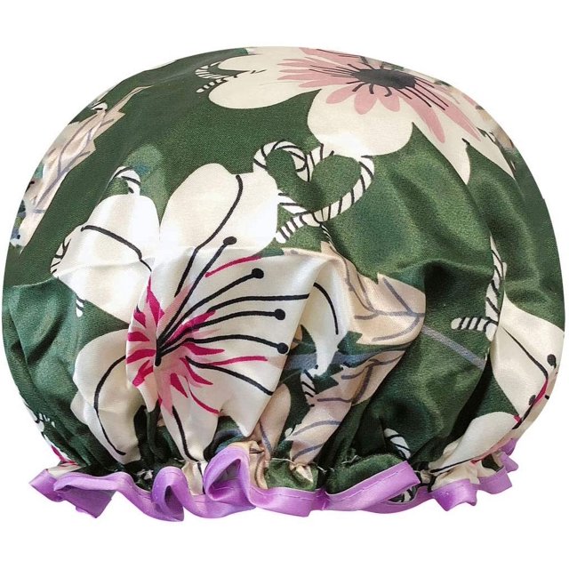 ORUYROP allydrew Côté Sauvage Bonnets de Douche Réutilisables Imperméables pour Femmes Cheveux Longs, Lys Verts
