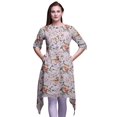 thumbnail image 1 of Bimba Kurti Asymétrique Violet à Imprimé Floral de Lys Oriental et de Roses pour Femmes, Robe d'Été Indienne Tunique Grande, 1 of 6