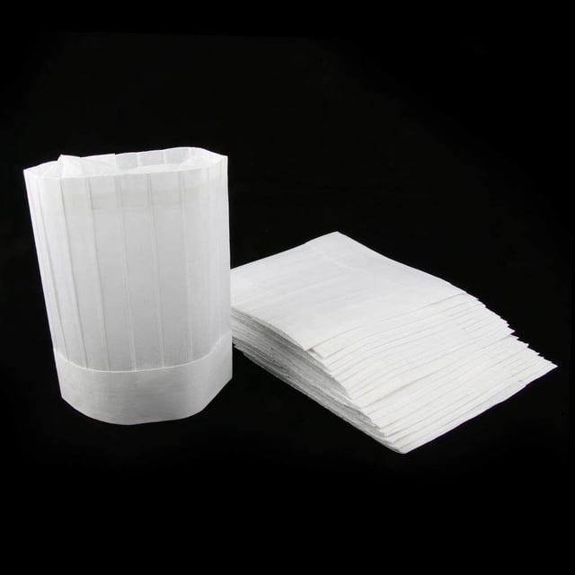 20x Disposable Chef Hat Cook Cap Baker Restaurant Chef Apparel Clothing Food Serving White Flat 11 Inch