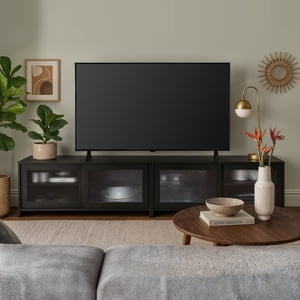 CorLiving Ellis Bois d'ingénierie modulaire double TV Reste avec 4 Portes en verre fluté pour la plupart des téléviseurs 95", noir