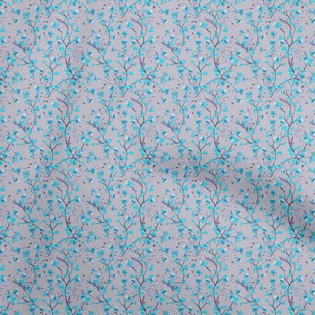 oneOone Cotton Cambric Medium Blue Fabric Floral Fabric For Sewing Printed Craft Fabric By The Yard 56 Inch Wide