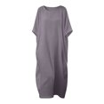 thumbnail image 5 of Pisexur Robes pour Femmes Classiques en Coton et Lin Robe Maxi Couleur Unie Col Ras du Cou Manches Courtes Robe de Vacances pour la Plage Décontractée Ample Robes d'Été pour Femmes P-2TG, Violet, 5 of 5