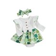 thumbnail image 1 of Diconna Barboteuse-Robe à Manches Longues pour Bébé Fille, Imprimé Trèfle, à Volants, avec Bandeau, Journée Irlandaise, 1 of 9