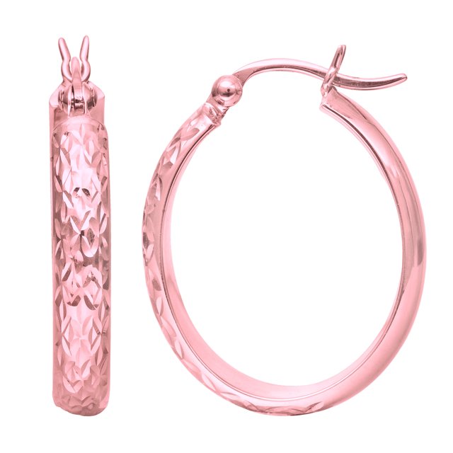 10k Gold Shiny Diamond Cut Oval Shape Hoop Earrings