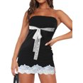 thumbnail image 1 of FOCUSNORM Women's Tube Top Dress Strapless Sleeveless Lace Patchwork Side Split Bodycon Mini Dress, 1 of 6