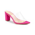 thumbnail image 1 of BLISSFUL STEP Women's Clear Point Toe High Block Heel Mules Slides Sandals Hot Pink 8, 1 of 8