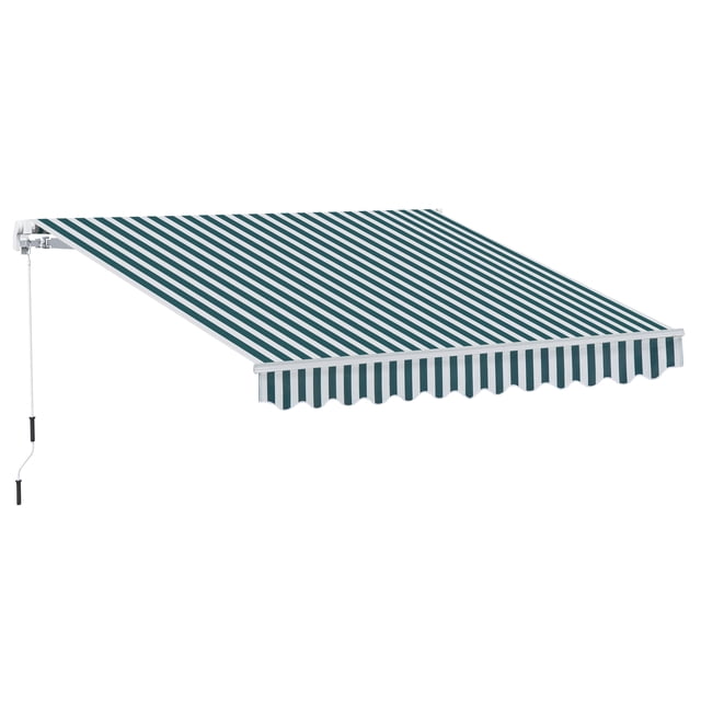 Outsunny Auvent Rétractable Manuel 10 Pieds x 8 Pieds avec Manivelle, Rayure Verte