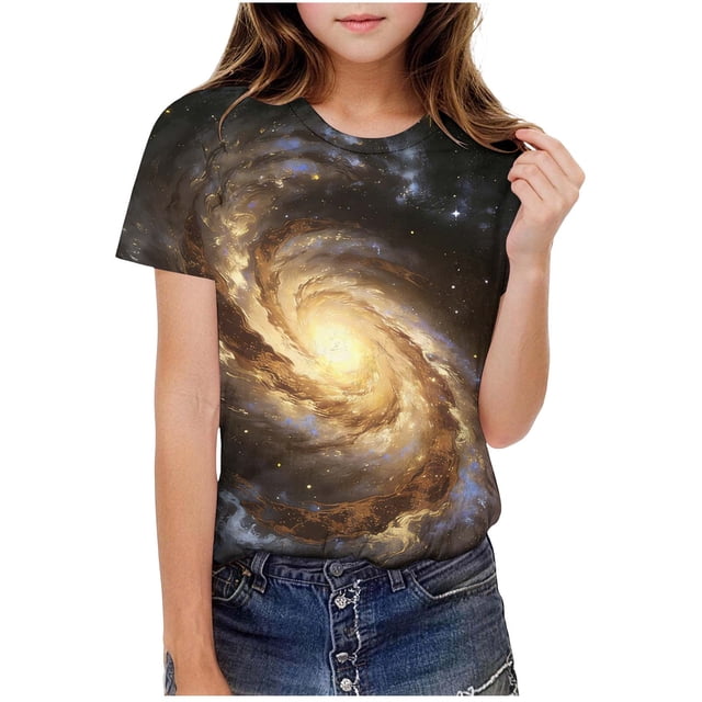 T-shirts d'Été à Manches Courtes pour Garçons, Col Rond, T-Shirt Imprimé, Tout-Petits Filles 3 à 14 Ans 1 Pce