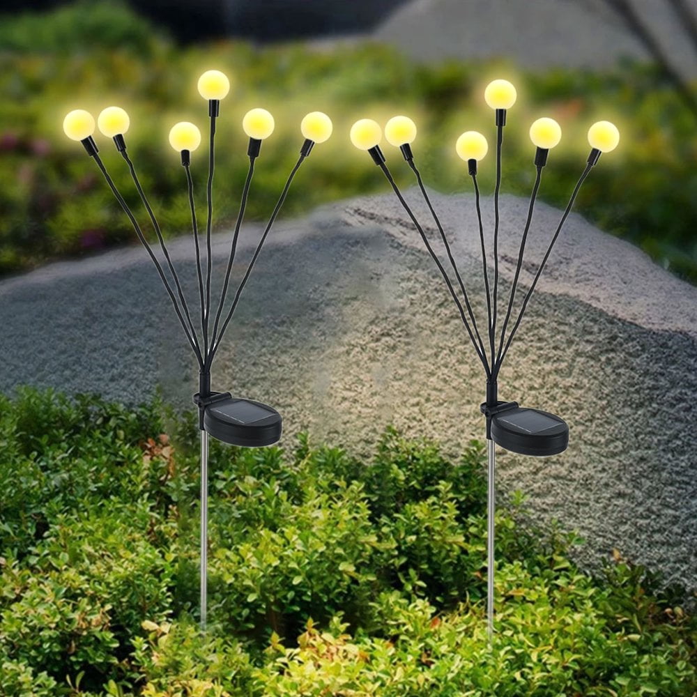 2Pcs Solar Garden Lights Firefly Lawn Stake Light Outdoor IP65 Waterproof Landscape Lighting Solar Powered Firework Night Lights for Patio Pathway Yard Walkway