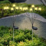 2Pcs Solar Garden Lights Firefly Lawn Stake Light Outdoor IP65 Waterproof Landscape Lighting Solar Powered Firework Night Lights for Patio Pathway Yard Walkway