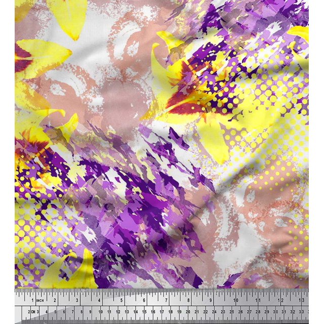 Soimoi polyester Crepe Fabric Texture & Lily Flower Print Fabric by Yard 52 Inch Wide