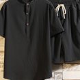 thumbnail image 3 of Two Piece Pants Sets Mens Two Piece Solid Cotton Linen Short Sleeve V Neck Tops and Shorts Set, 3 of 10