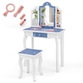 thumbnail image 1 of Costway Kids Vanity Set Toddler Makeup Table & Stool with Tri-folding Mirror Drawer Blue, 1 of 2