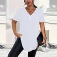 thumbnail image 1 of Neewe Plus Size Tops for Women Summer V Neck Short Sleeve Tee Shirts Button Casual Loose Fit Blouse Multiple Color Options, 1 of 5