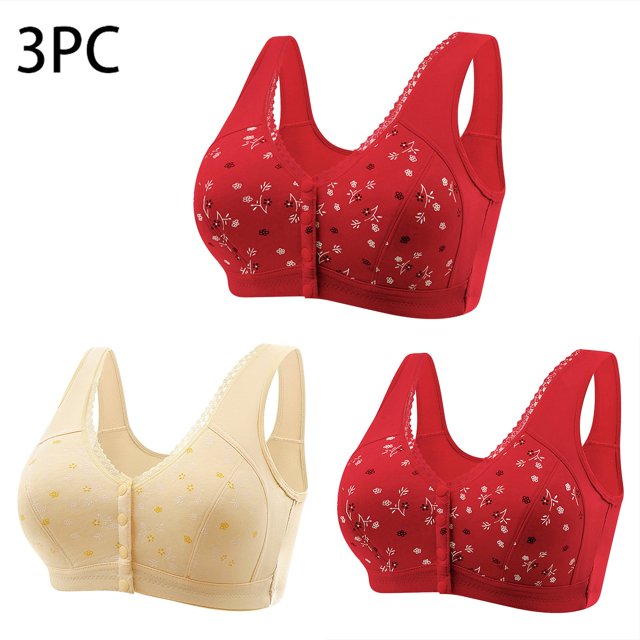 ylioge 3 Pack Womens Front Closure Bras Plus Size M-7X Wireless Push Up Full-Coverage Underwear Comfortable Multipack Support Bralettes
