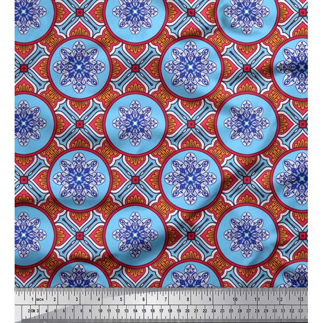 Soimoi Polyester Crepe Fabric Floral Mandala Print Fabric by The Yard 42 Inch Wide