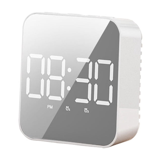 White Digital Mirror Clock With Large Screen Display, Alarm Clock With Temperature, Sound Activated, For Bedroom Desk, Battery Or Plug In Option