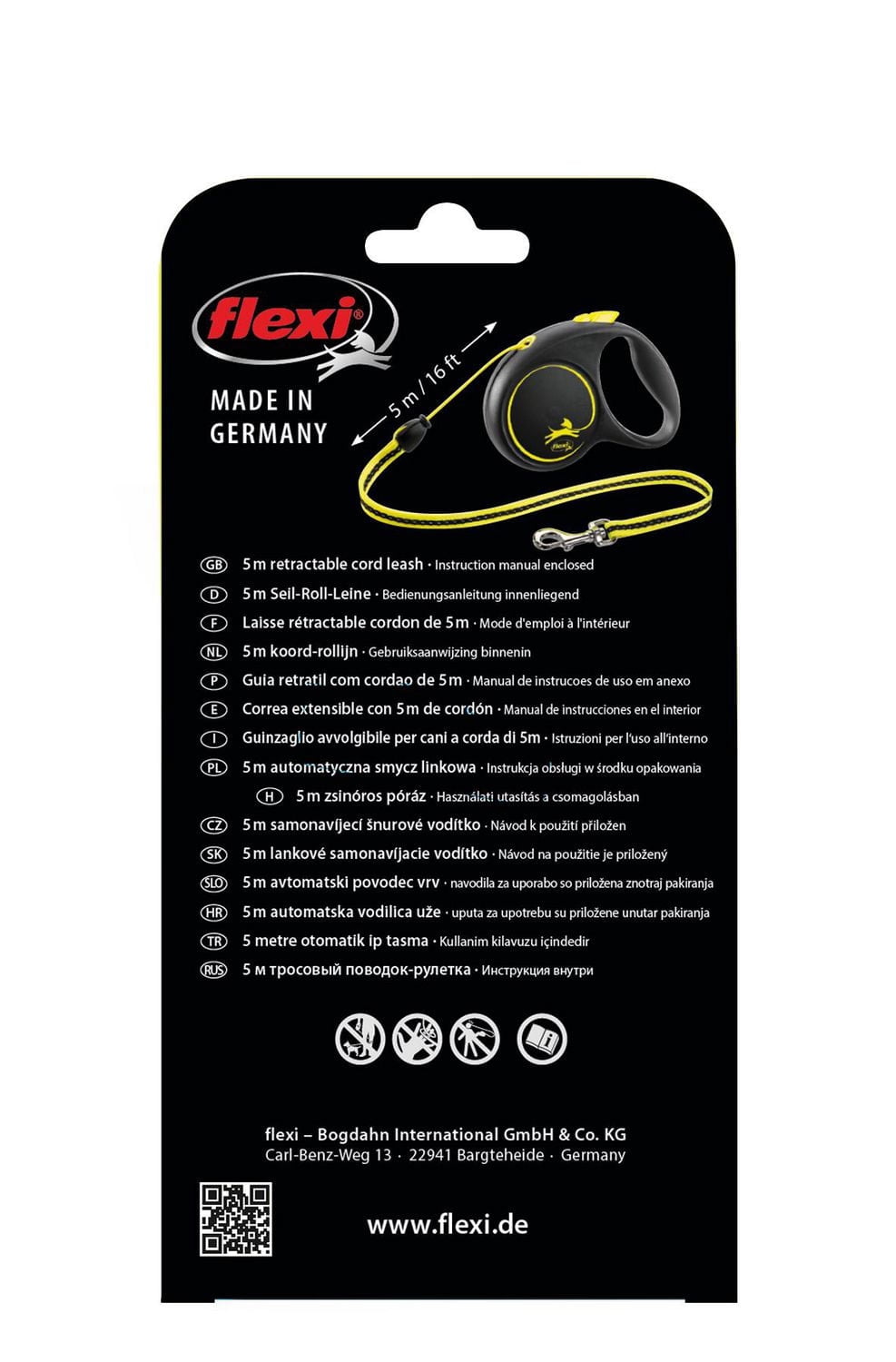 Flexi Moyenne FUN Néon Réfléchissante Rétractable Chien Laisse 5m/16ft