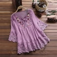 thumbnail image 1 of Soki 3/4 Length Sleeve Womens Boho Tops Cotton Linen Embroidered Shirts Plus Size Flowy Lace Tunic Peasant Blouses, 1 of 5