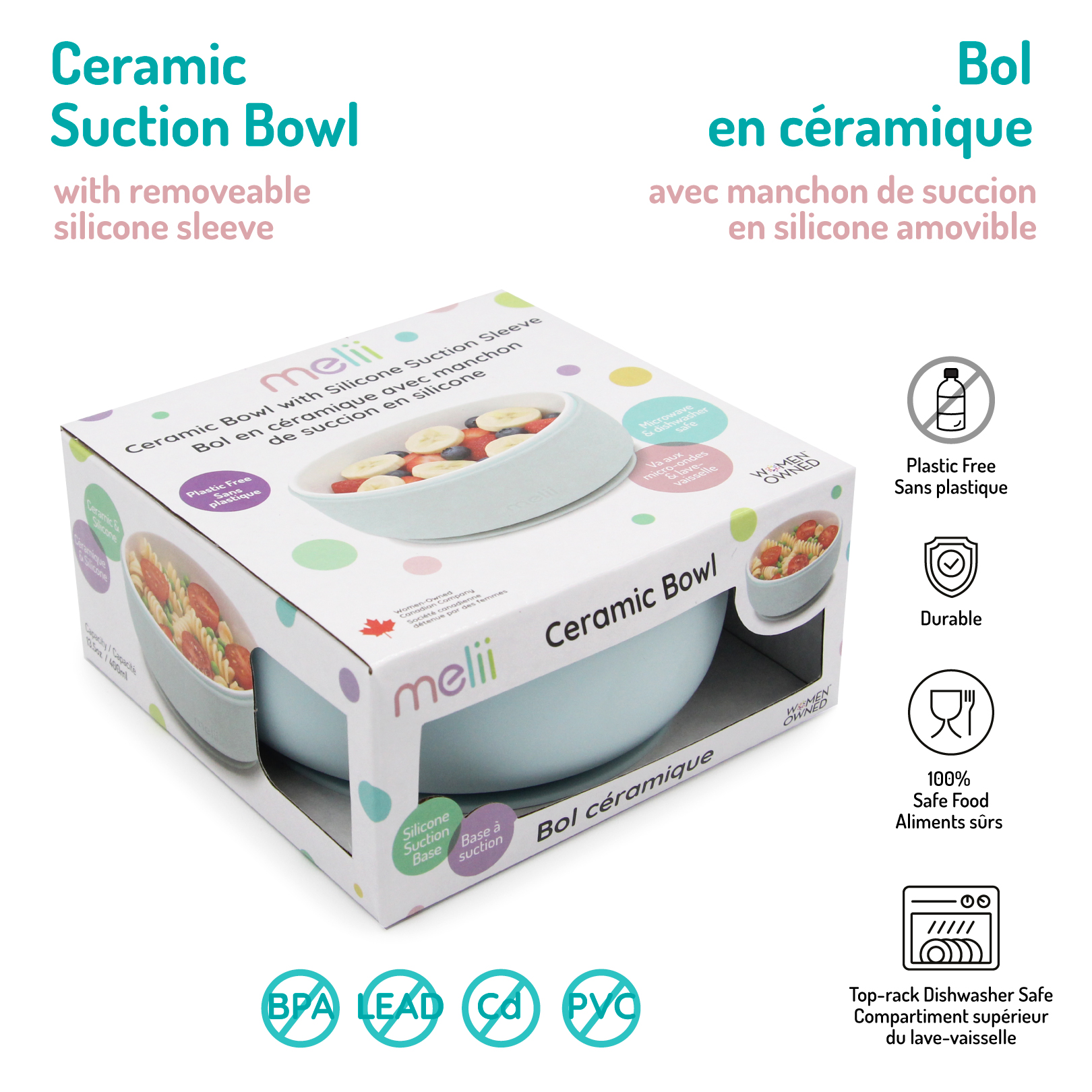 Melii Ceramic Bowl with Silicone Suction Seafoam