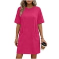 thumbnail image 3 of Sentmoon Robe de Printemps Grande Taille avec Poches Col Rond Couleur Unie Robes de Printemps pour Femmes Manches Courtes Coupe Régulière Travail Plage Vacances Essentiels Robes de Vacances à la Plage, 3 of 7