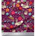 thumbnail image 1 of Soimoi Poly Georgette Fabric Floral,Rabbit & Porcupine Cartoon Printed Craft Fabric by The Yard 42 Inch Wide, 1 of 3
