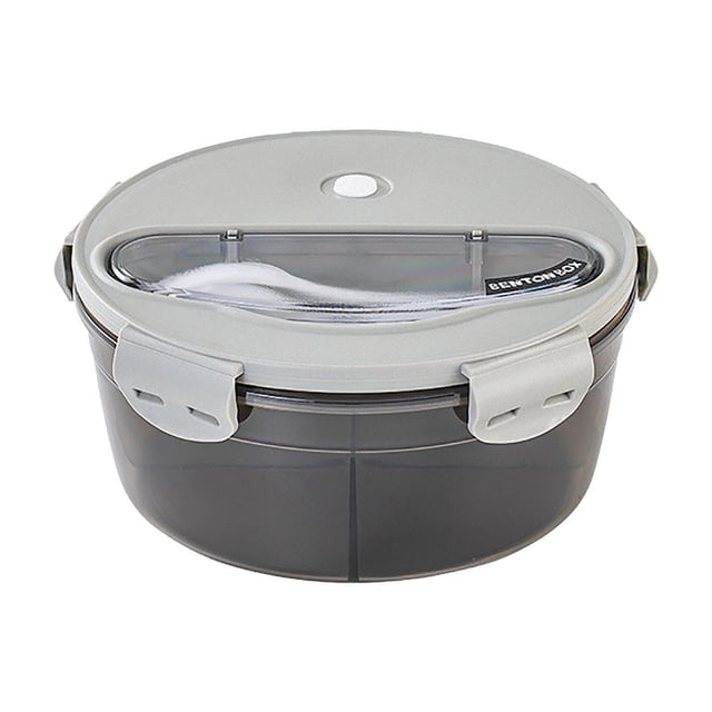 yulier Bento Box Lunch Box 3 Compartments Bento Snack Box Divided Lunch Containers with Utensil Set, Fruit Food Container, Microwave and Dishwasher Safe, Gray