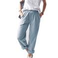 thumbnail image 4 of Mikilon Women Casual Solid Color Pockets Elastic Waist Comfortable Straight Pants, 4 of 5
