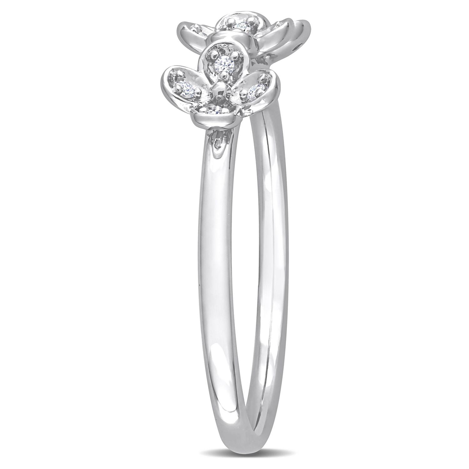 Bague de promesse triple fleur de Miabella avec accents de diamants en argent sterling