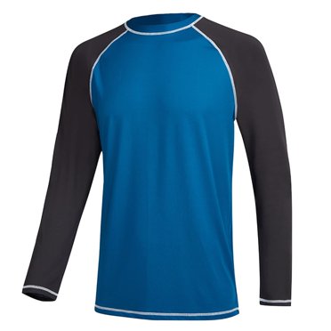 Men's Long Sleeve Swim Shirts Rashguard UPF 50+ UV Sun Protection Shirt Athletic Workout Running Hiking T-Shirt Swimwear Peacock Blue+Charcoal Gray L