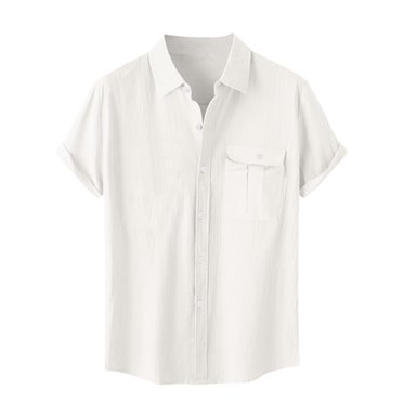 Button Down Shirts for Mens Cotton Linen Short Sleeve Casual Shirt Summer Vacation Hawaiian Tops with Chest Pockets