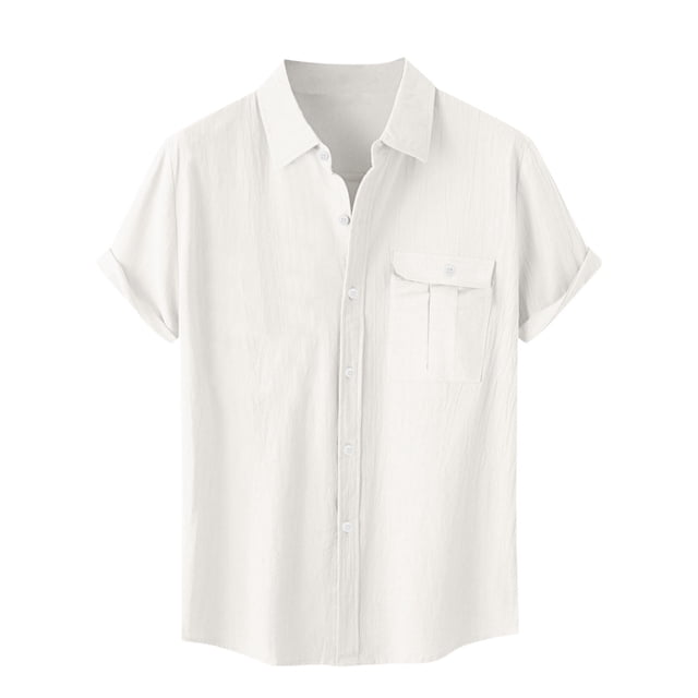 Besolor Mens Summer Short Sleeve Shirts Collared Button down Shirts Big and Tall Casual Solid Color Beach Shirts Tops