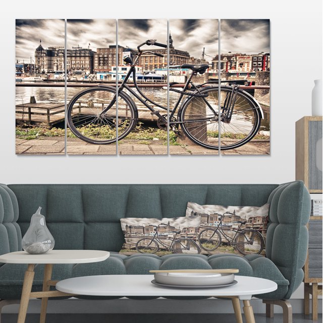 Bike Over Bridge in Amsterdam - Cityscape Photo Canvas Print