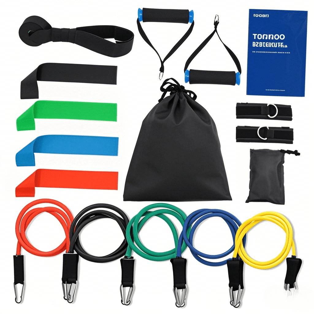 Complete 17-Piece Latex & Nylon Fitness Resistance Set: 5 Tube Bands (5-25lbs), 4 Loop Bands (10-40lbs), 2 Handles, 2 Anchor Straps, 2 Carry Bags & User Manual – Ideal for Strength Training, Injury