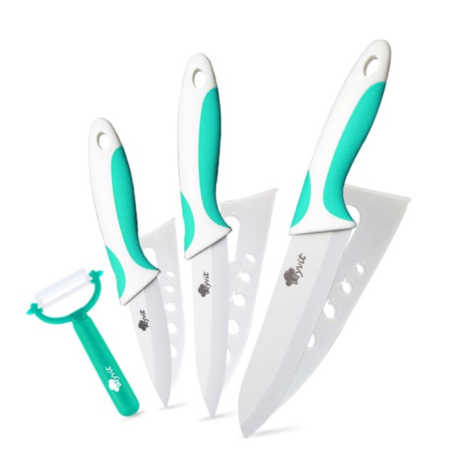 3-Piece Ceramic Knife Set with Covers-Sharp White Blade Rust Proof Kitchen Knives Stain Resistant Household Vegetables Slicing Tool