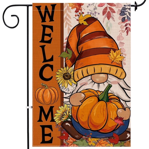 Fall Gnome Garden Flag, Fall Decor Gnomes Yard Flag 12x18 Double Sided Autumn, Fall Garden Flags Pumpkin Leaves Signs Home Decorations Rustic Welcome Outdoor Farmhouse Thanksgiving